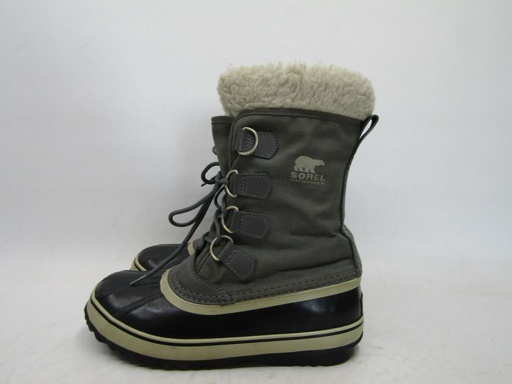Sorel Women Size 8 Gray Leather Lace Up Waterproof Insulated Snow Boots